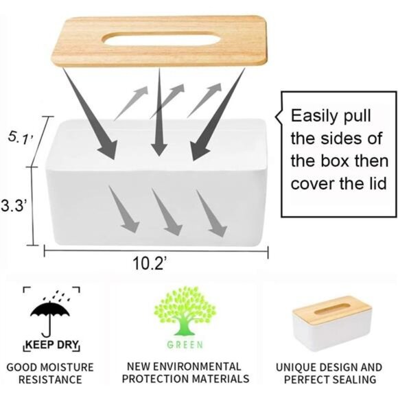 Rectangular Tissue Box Cover for Disposable Paper Facial Tissues, Wooden - Picture 2 of 8